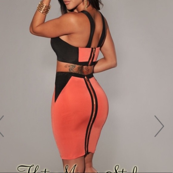 HOTMIAMISTYLES SKIRT/CROPSET NWT ORANGE&BLACK M - Picture 2 of 2